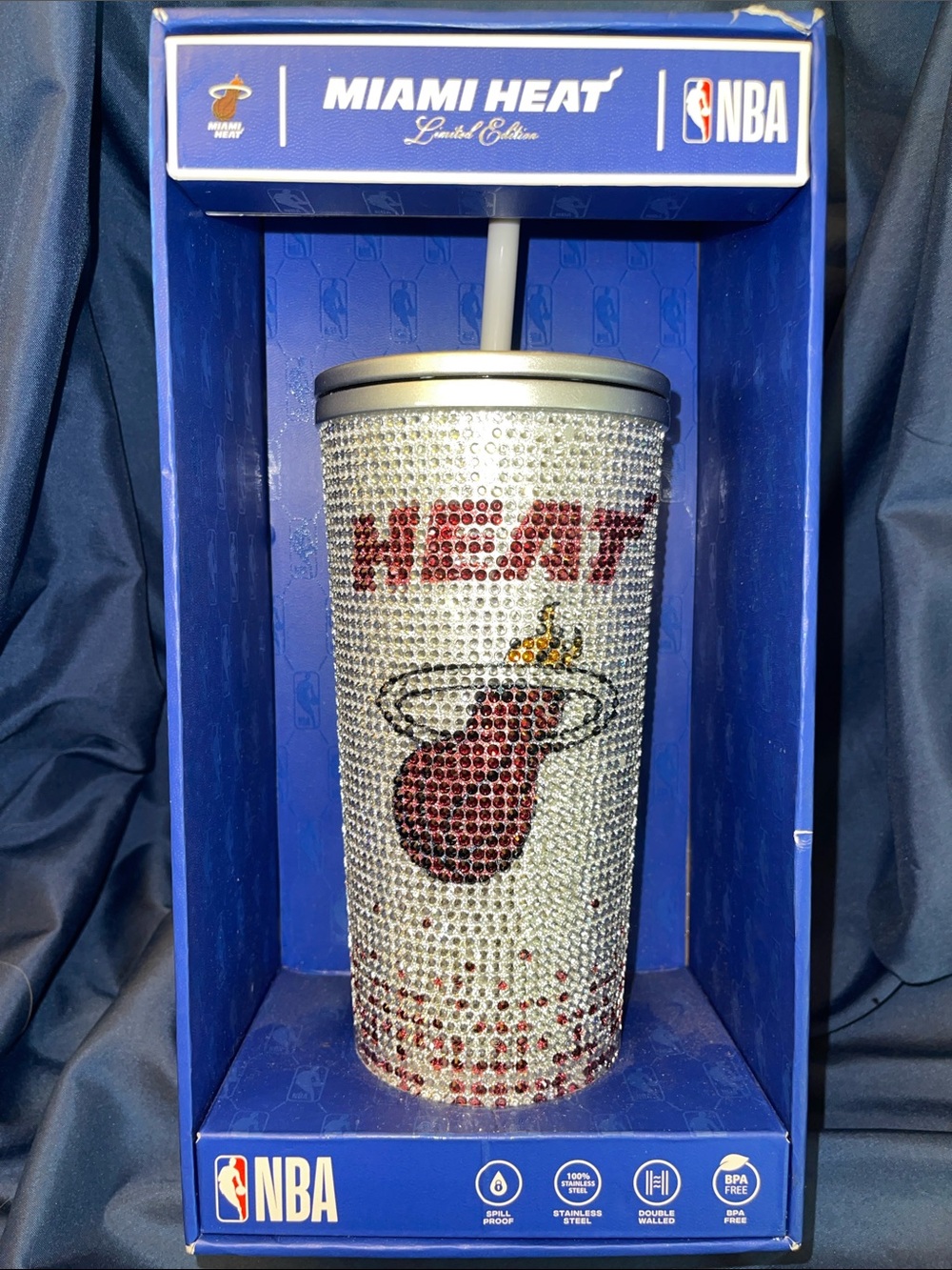 NBA Bling - Miami Heat Rhinestone Tumbler - Silver, Red, Gold